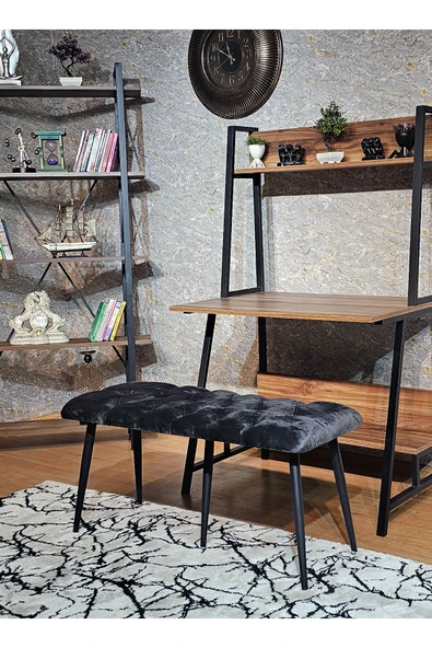 100'lük Benc - Siyah Boyalı Sivriltme Ayaklı Füme Döşemeli Oturak, Bench, Oturak, Makyaj Pufu - 5