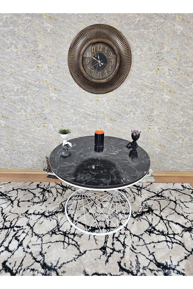 Beyaz Boyalı Suntalem Pota Orta Sehpa Siyah Mermer Suntalem Sehpa - Sehpa - Orta Sehpa - Yan Sehpa - 3