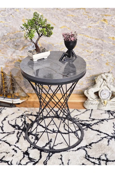 Siyah Boyalı Pota 34 cm Suntalem Tablalı Sehpa - Aris Antrasit Suntalem Sehpa - Ahşap Sehpa - Zigon Sehpa