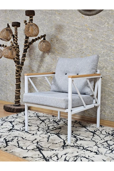 Tekli Beyaz Boyalı Bahçe Gri Döşeme - Balkon - Mutfak Çay Seti Takımı Bahçe Koltuk Takımı - 3