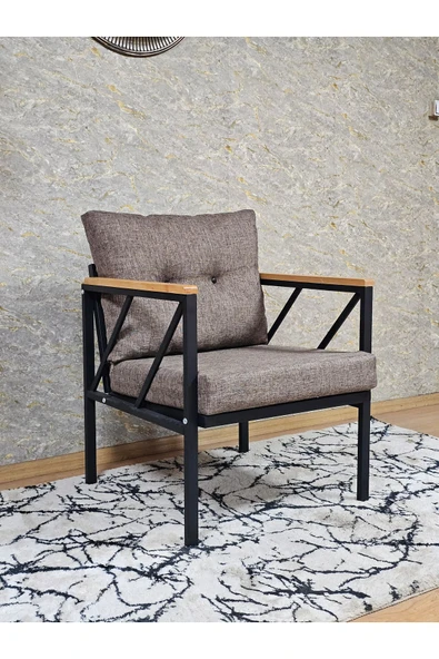 Tekli Siyah Boyalı Bahçe Kahverengi Döşeme - Balkon - Mutfak Çay Seti Takımı Bahçe Koltuk Takımı - 2