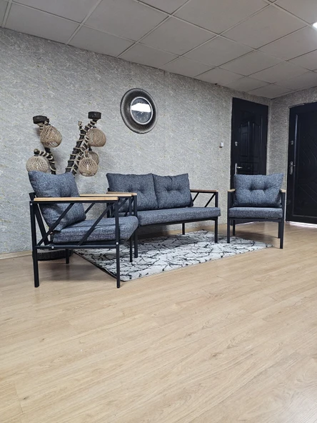 Siyah Boyalı Bahçe Füme Döşeme - Balkon - Mutfak Çay Seti Takımı Bahçe Koltuk Takımı - 4