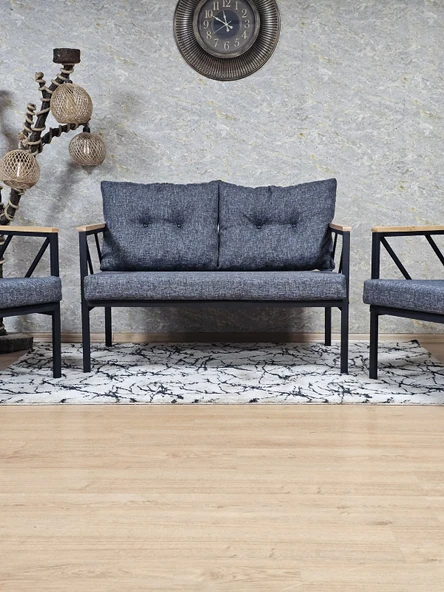 Siyah Boyalı Bahçe Füme Döşeme - Balkon - Mutfak Çay Seti Takımı Bahçe Koltuk Takımı - 2