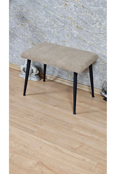 Siyah Boyalı Sivriltme Ayaklı 60cm x 40cm Tedy Kumaşlı Kapiçino Döşeme Oturak, Bench, Oturak, Puf - 4