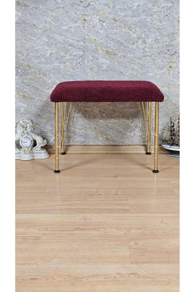 Gold Tel Ayaklı 60cm x 40cm Tedy Kumaşlı  Bordo  Döşeme Oturak, Bench, Oturak, Puf