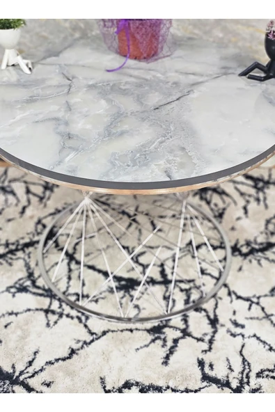 Krom Kaplama  Suntalem Pota Orta Sehpa  Marmol Suntalem Sehpa - Sehpa - Orta Sehpa - Yan Sehpa - 3