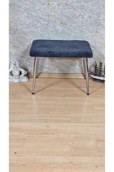 Krom Kaplama Sivriltme Ayaklı 60cm x 40cm Tedy Kumaşlı Füme Döşeme Oturak, Bench, Oturak, Puf - 2