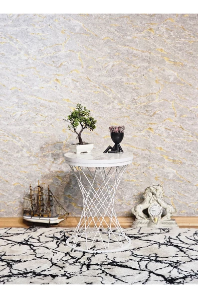 Beyaz Boyalı Pota 34 cm Suntalem Tablalı  Sehpa - Beyaz Mermer Suntalem Sehpa - Ahşap Sehpa - Zigon Sehpa - 3