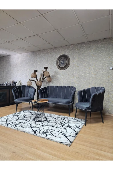 Siyah Boyalı Sivriltme Ayak Füme Döşeme Papatya Çay Seti Koltuk Takımı , Balkon, Salon, Ofis, Cafe Koltuk Takımı - 6