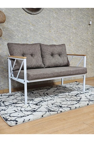 İkili Beyaz Boyalı Bahçe - Balkon - Mutfak Çay Seti Takımı Bahçe Koltuk Takımı - 2