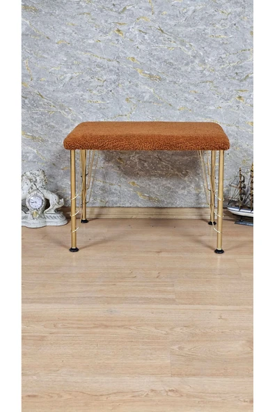 Gold Tel Ayaklı 60cm x 40cm Tedy Kumaşlı  Turuncu  Döşeme Oturak, Bench, Oturak, Puf