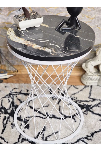 Beyaz Boyalı Pota 34 cm Suntalem Tablalı Sehpa - Luanda Suntalem Sehpa - Ahşap Sehpa - Zigon Sehpa - 2