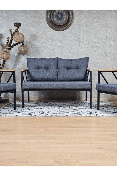 Siyah Boyalı Bahçe Füme Döşeme - Balkon - Mutfak Çay Seti Takımı Bahçe Koltuk Takımı - 2