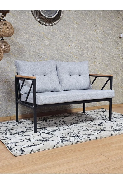 İkili Siyah Boyalı Bahçe Gri Döşeme - Balkon - Mutfak Çay Seti Takımı Bahçe Koltuk Takımı - 2