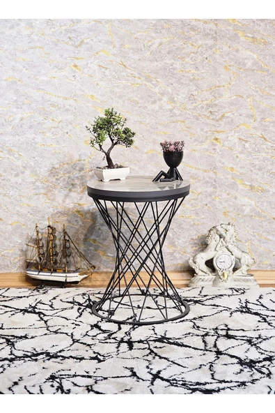 Siyah Boyalı Pota 34 cm Suntalem Tablalı Sehpa - Marmol Suntalem Sehpa - Ahşap Sehpa - Zigon Sehpa - 6