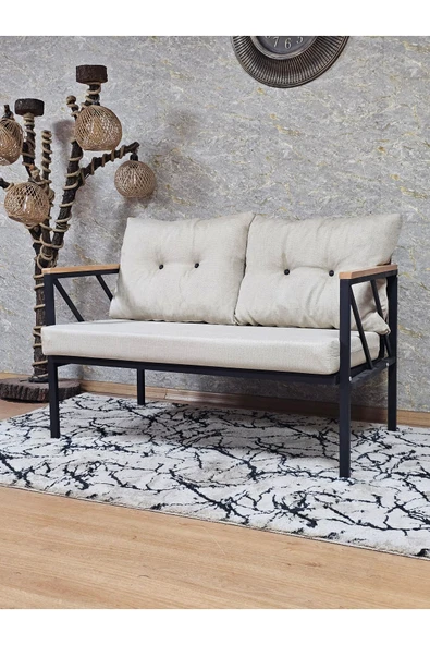 İkili Siyah Boyalı Bahçe Krem Döşeme - Balkon - Mutfak Çay Seti Takımı Bahçe Koltuk Takımı - 3