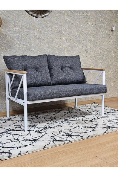 İkili Beyaz Boyalı Bahçe - Balkon - Mutfak Çay Seti Takımı Bahçe Koltuk Takımı - 2