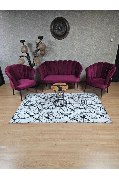 Siyah Boyalı Sivriltme Ayak Bordo Döşeme Papatya Çay Seti Koltuk Takımı , Balkon, Salon, Ofis, Cafe Koltuk Takımı - 3