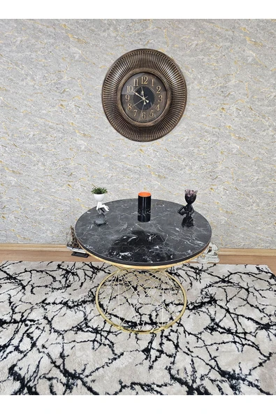 Gold Kaplama Suntalem Pota Orta Sehpa Siyah Mermer Suntalem Sehpa - Sehpa - Orta Sehpa - Yan Sehpa