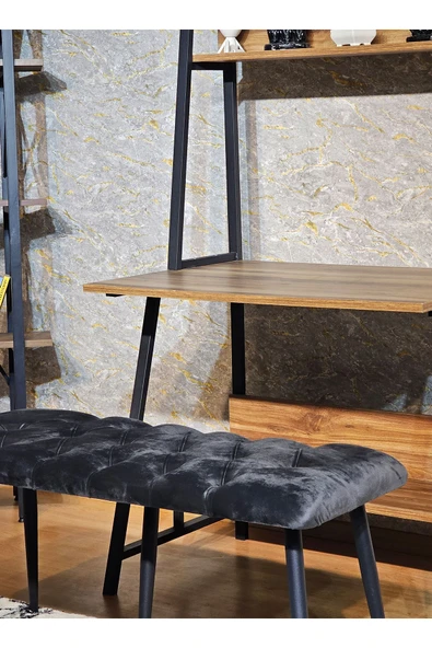 100'lük Benc - Siyah Boyalı Sivriltme Ayaklı Füme Döşemeli Oturak, Bench, Oturak, Makyaj Pufu - 4