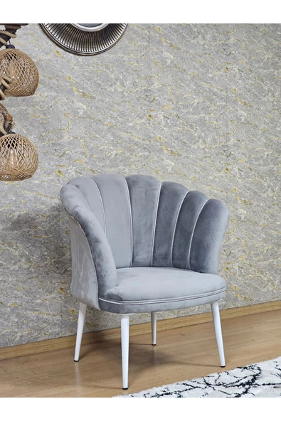 Tekli Beyaz Boyalı Sivriltme Ayak Gri Döşeme Papatya Çay Seti Koltuk Takımı , Balkon, Salon, Ofis, Cafe Koltuk Takımı - 3