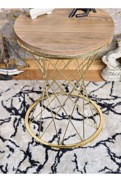 Gold Kaplama Pota 34 cm Suntalem Tablalı Sehpa - Atlas Çam Suntalem Sehpa - Ahşap Sehpa - Zigon Sehpa - 3