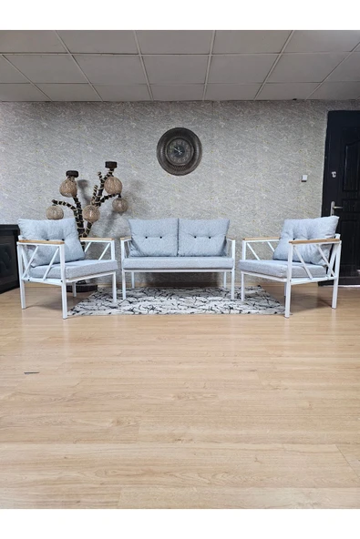 Beyaz Boyalı Bahçe Gri Döşeme - Balkon - Mutfak Çay Seti Takımı Bahçe Koltuk Takımı