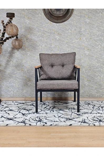 Tekli Siyah Boyalı Bahçe Kahverengi Döşeme - Balkon - Mutfak Çay Seti Takımı Bahçe Koltuk Takımı