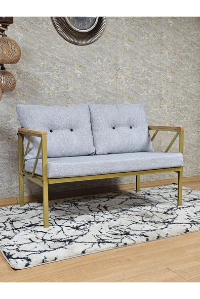 İkili Gold Boyalı Bahçe Gri Döşeme - Balkon - Mutfak Çay Seti Takımı Bahçe Koltuk Takımı - 2