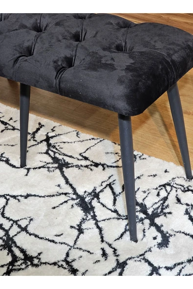 100'lük Benc - Siyah Boyalı Sivriltme Ayaklı Siyah Döşemeli Oturak, Bench, Oturak, Makyaj Pufu - 3