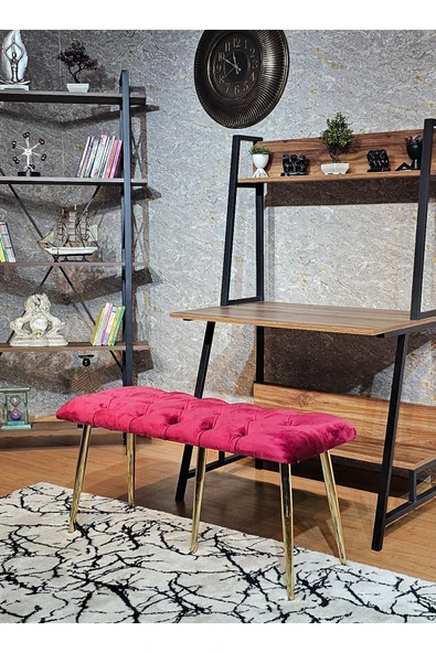 100'lük Benc – Gold  Kaplama Sivriltme Ayaklı Bordo Döşemeli Oturak, Bench, Oturak, Makyaj Pufu