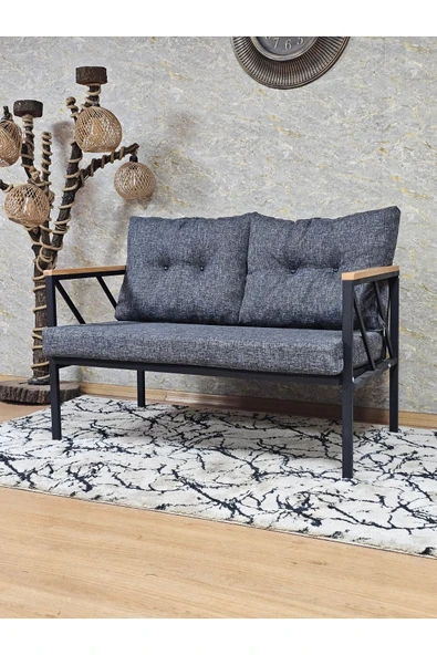 İkili Siyah Boyalı Bahçe Füme Döşeme - Balkon - Mutfak Çay Seti Takımı Bahçe Koltuk Takımı - 3