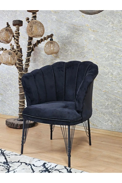 Tekli Siyah Boyalı Tel Ayak Siyah Döşeme Papatya Çay Seti Koltuk Takımı , Balkon, Salon, Ofis, Cafe Koltuk Takımı - Resim 3