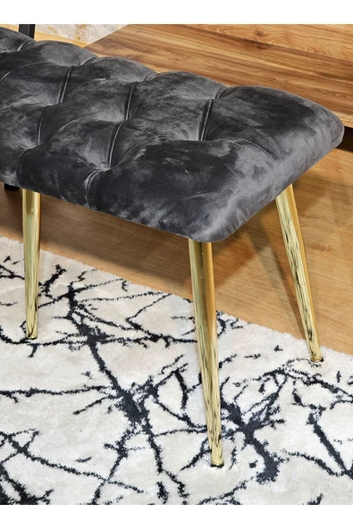 100'lük Benc – Gold  Kaplama Sivriltme Ayaklı Füme Döşemeli Oturak, Bench, Oturak, Makyaj Pufu - 3