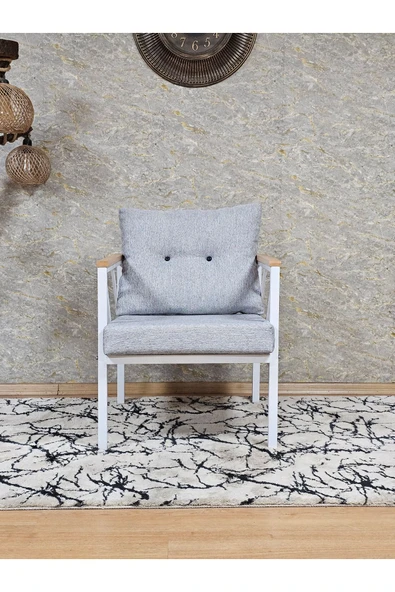 Tekli Beyaz Boyalı Bahçe Gri Döşeme - Balkon - Mutfak Çay Seti Takımı Bahçe Koltuk Takımı