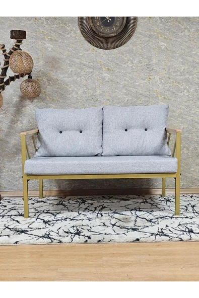 İkili Gold Boyalı Bahçe Gri Döşeme - Balkon - Mutfak Çay Seti Takımı Bahçe Koltuk Takımı