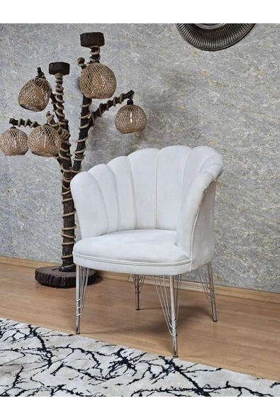 Tekli Krom Tel Ayak Krem Döşeme Papatya Çay Seti Koltuk Takımı , Balkon, Salon, Ofis, Cafe Koltuk Takımı - 3