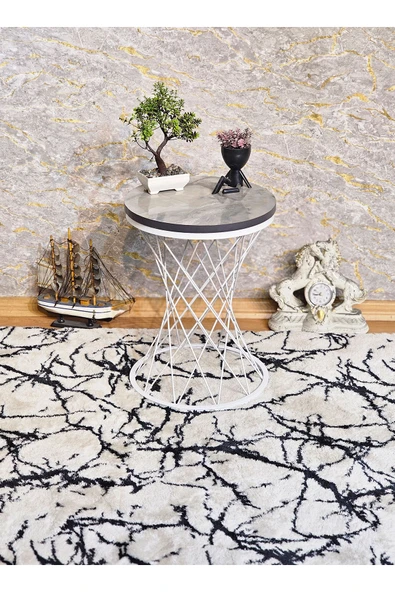 Beyaz Boyalı Pota 34 cm Suntalem Tablalı Sehpa - Marmol Suntalem Sehpa - Ahşap Sehpa - Zigon Sehpa - 5