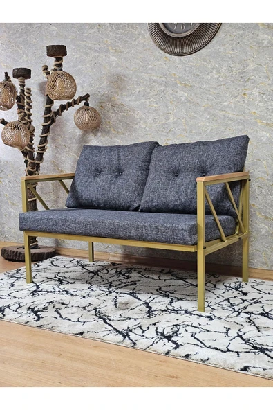 İkili Gold Boyalı Bahçe Füme Döşeme - Balkon - Mutfak Çay Seti Takımı Bahçe Koltuk Takımı - 3