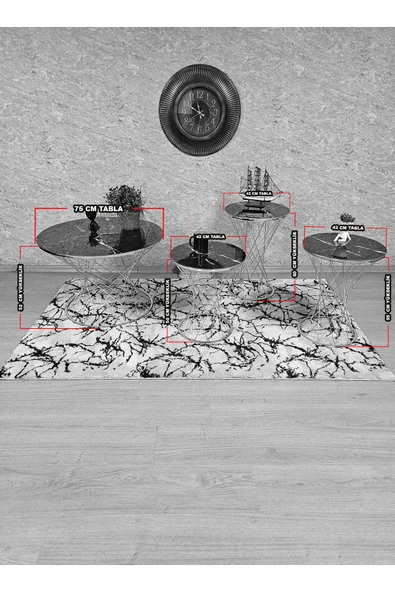 Siyah Boyalı Cam Pota Orta Sehpa Sarı Mermer Desenli Temperli Baskılı Cam - Sehpa - Orta Sehpa - Yan Sehpa - 5