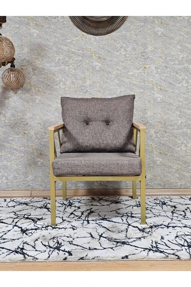 Tekli Gold Boyalı Bahçe Kahverengi Döşeme - Balkon - Mutfak Çay Seti Takımı Bahçe Koltuk Takımı