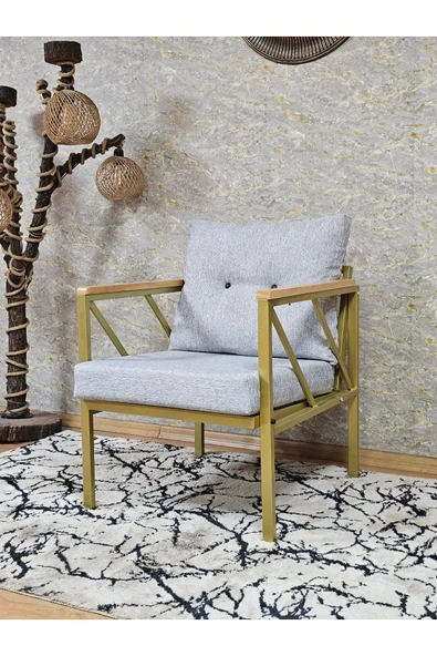 Tekli Gold Boyalı Bahçe Gri Döşeme - Balkon - Mutfak Çay Seti Takımı Bahçe Koltuk Takımı - 3