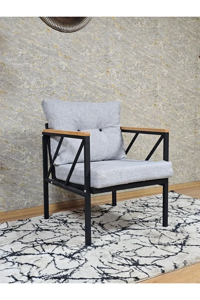 Tekli Siyah Boyalı Bahçe Gri Döşeme - Balkon - Mutfak Çay Seti Takımı Bahçe Koltuk Takımı - 2