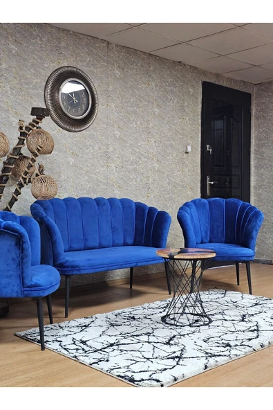 Siyah Boyalı Sivriltme Ayak Mavi Döşeme Papatya Çay Seti Koltuk Takımı , Balkon, Salon, Ofis, Cafe Koltuk Takımı - 5