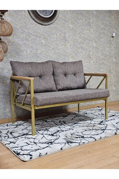 İkili Gold Boyalı Bahçe Kahverengi Döşeme - Balkon - Mutfak Çay Seti Takımı Bahçe Koltuk Takımı - 2