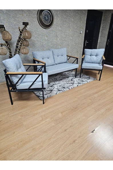 Siyah Boyalı Bahçe Gri Döşeme - Balkon - Mutfak Çay Seti Takımı Bahçe Koltuk Takımı - 4