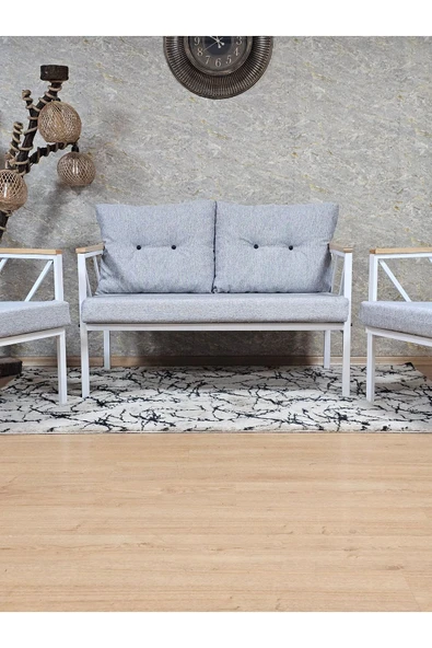 Beyaz Boyalı Bahçe Gri Döşeme - Balkon - Mutfak Çay Seti Takımı Bahçe Koltuk Takımı - 2