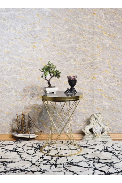 Gold Kaplama Pota 34 cm Suntalem Tablalı Sehpa - Siyah Mermer Gold Cumbalı Suntalem Sehpa - Ahşap Sehpa - Zigon Sehpa - 6