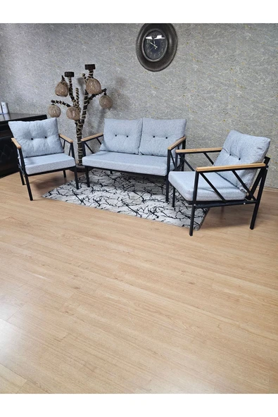 Siyah Boyalı Bahçe Gri Döşeme - Balkon - Mutfak Çay Seti Takımı Bahçe Koltuk Takımı - 6