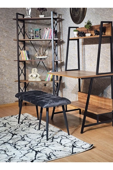 100'lük Benc - Siyah Boyalı Sivriltme Ayaklı Füme Döşemeli Oturak, Bench, Oturak, Makyaj Pufu - 6